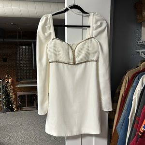 Self-Portrait White Crepe Diamante Mini Dress - White, Medium